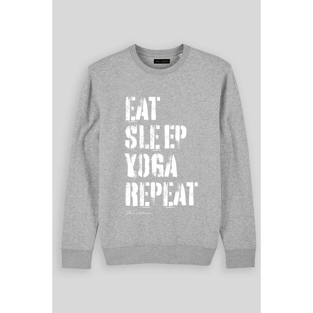 Eden Ashram Eat, Sleep, Yoga Repeat Premium Crew Neck Sweatshirt Gray Small